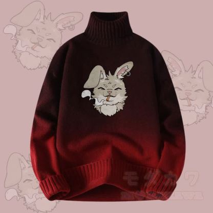 MODAKAWA Nabi Smoking Gradient Strick-Rollkragenpullover - Weinrot - 4XL - image 2