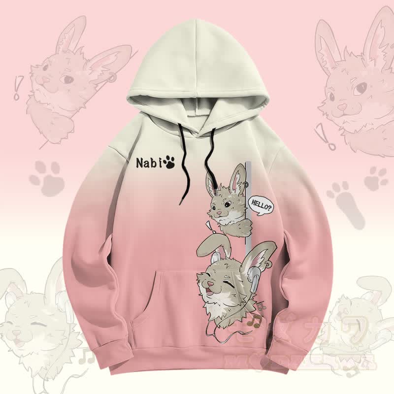 MODAKAWA Gradient Music Loving Nabi Bunny Graphic Pullover Hoodie - Rosa - 5XL - image 2