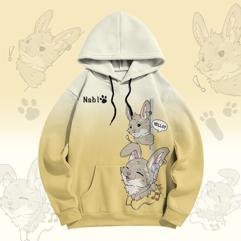 MODAKAWA Gradient Music Loving Nabi Bunny Graphic Pullover Hoodie - Yellow - 8XL - image 1