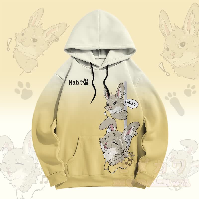 MODAKAWA Gradient Music Loving Nabi Bunny Graphic Pullover Hoodie - Gelb - 5XL - image 1