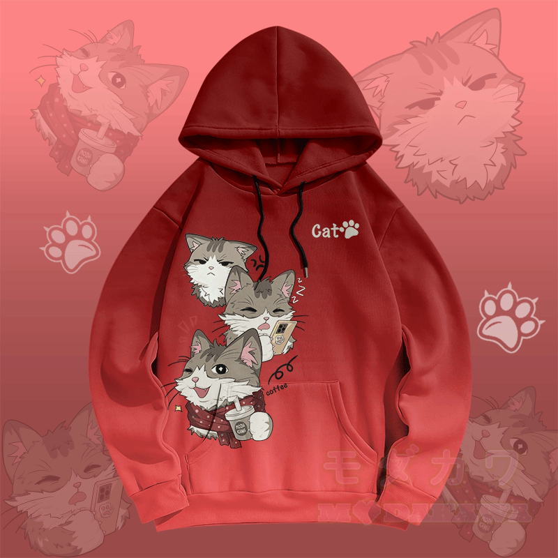 MODAKAWA Farbverlauf-Pullover-Hoodie mit verspieltem Katzenmotiv - Rot - 5XL - image 2