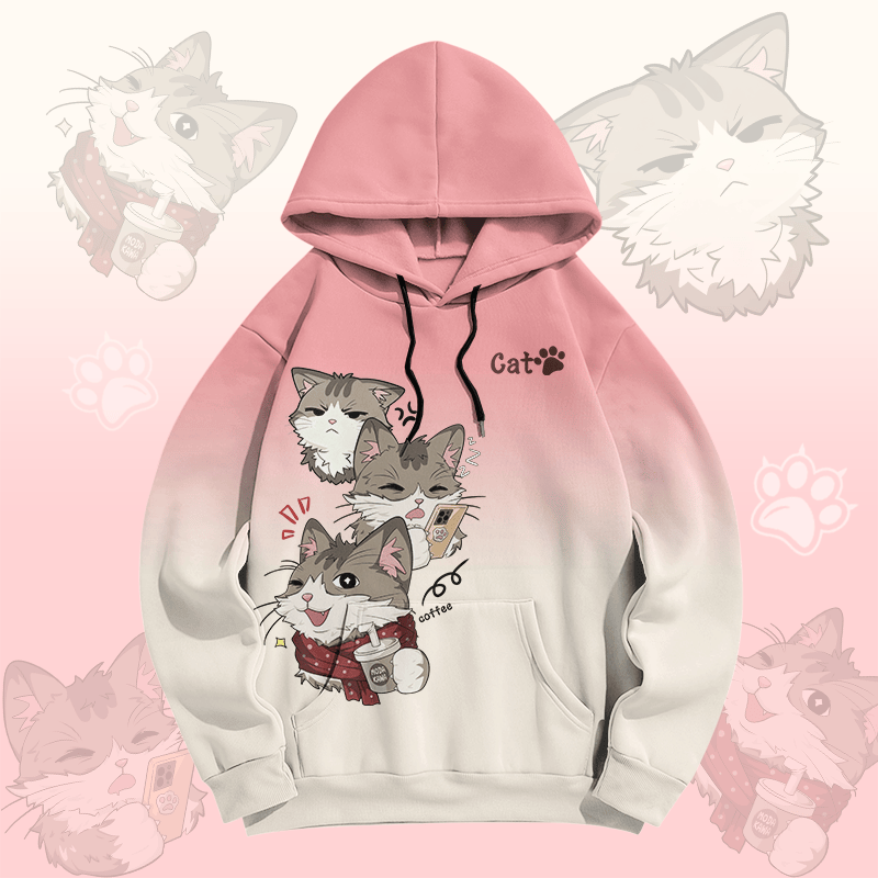 MODAKAWA Farbverlauf-Pullover-Hoodie mit verspieltem Katzenmotiv - Pink - 8XL - image 1