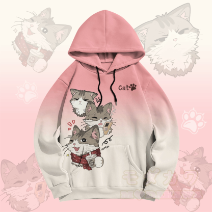MODAKAWA Farbverlauf-Pullover-Hoodie mit verspieltem Katzenmotiv - Rosa - 5XL - image 1