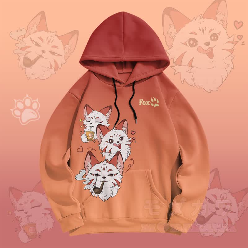 MODAKAWA Pullover-Hoodie mit Farbverlauf und Raucherfuchs-Grafik - Orange - 5XL - image 1