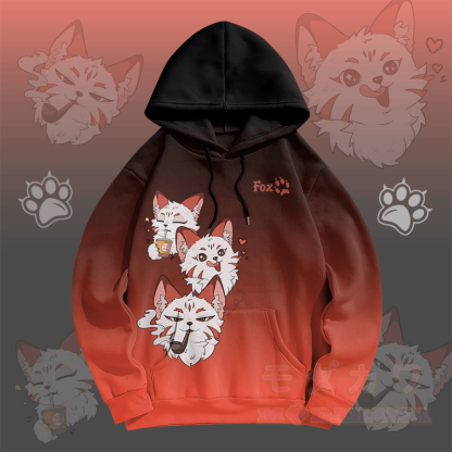 MODAKAWA Pullover-Hoodie mit Farbverlauf und Raucherfuchs-Grafik - Rot - 5XL - image 3