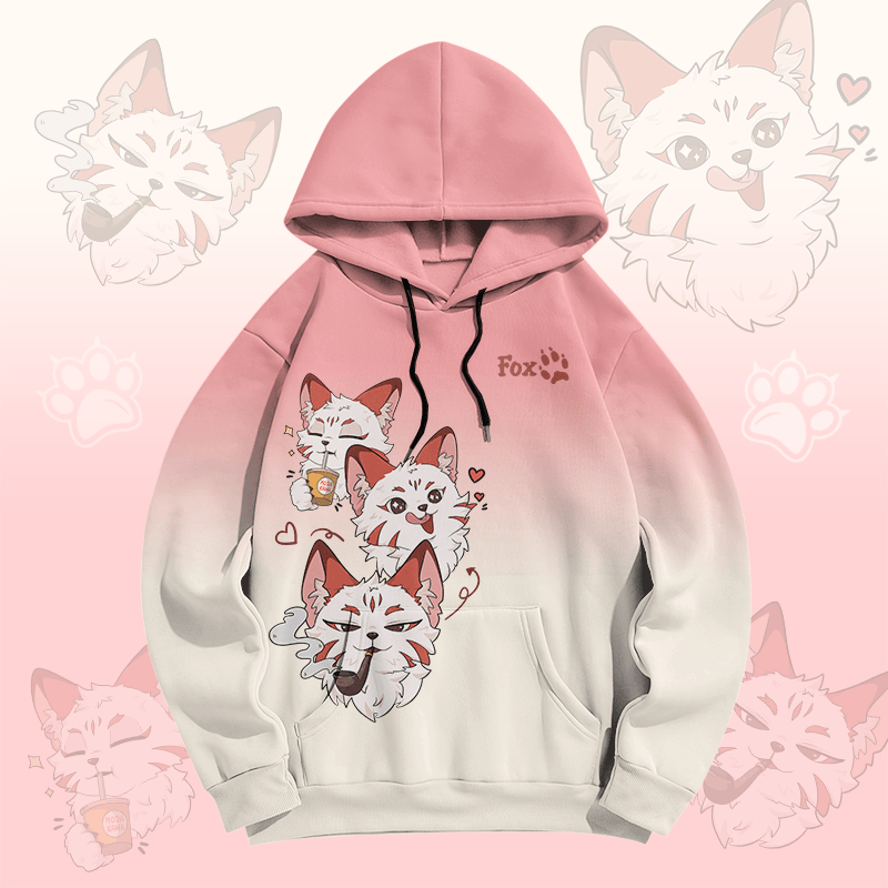 MODAKAWA Pullover-Hoodie mit Farbverlauf und Raucherfuchs-Grafik - Pink - 8XL - image 2