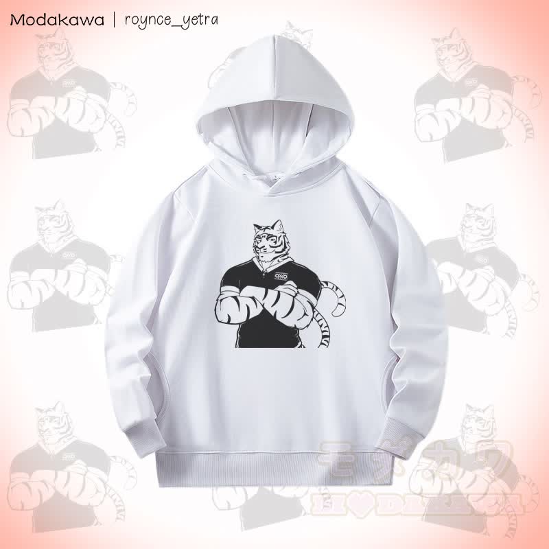 MODAKAWA X roynce_yetra Confident Tiger Graphic Baumwoll-Hoodie mit Seitentaschen - Weiß - 5XL - image 2
