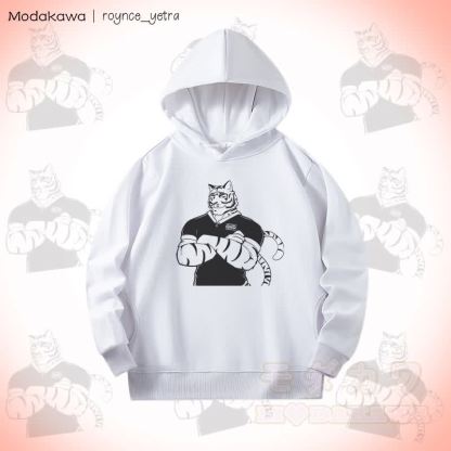MODAKAWA X roynce_yetra Confident Tiger Graphic Baumwoll-Hoodie mit Seitentaschen - Weiß - 5XL - image 2