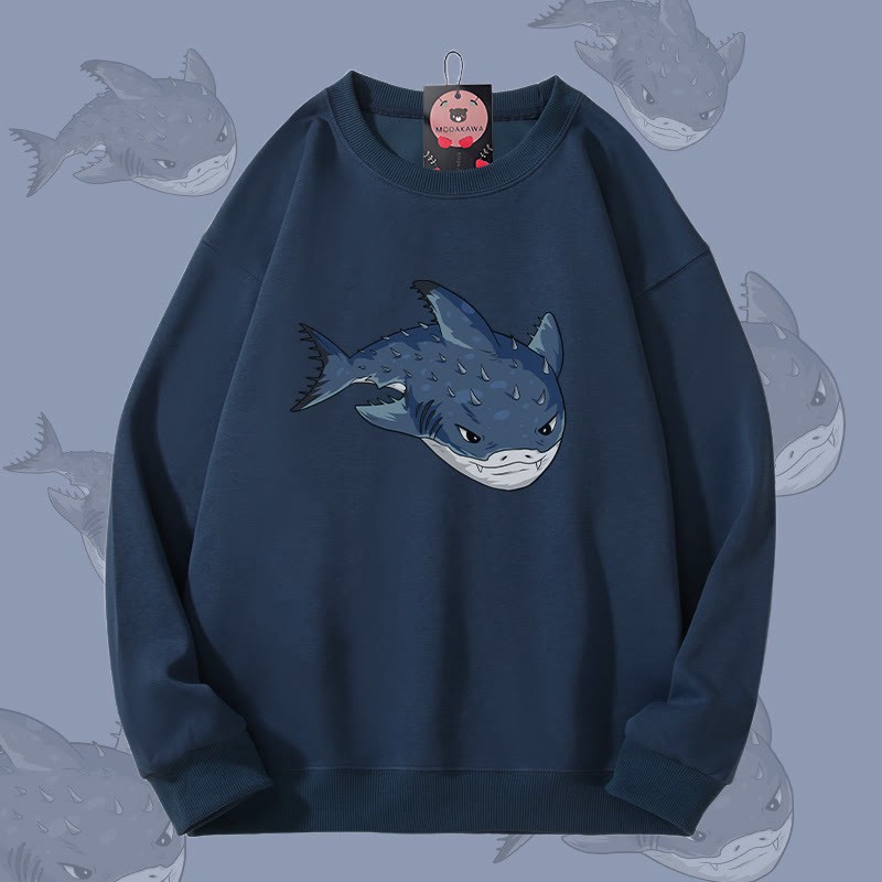 MODAKAWA Spurdog Shark Graphic Unisex Sweatshirt - Purplish Blue - 5XL - image 1