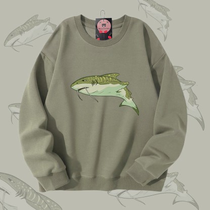 MODAKAWA Unisex-Sweatshirt mit Schnurrbart-Hai-Motiv - Light Khaki - 5XL - image 1