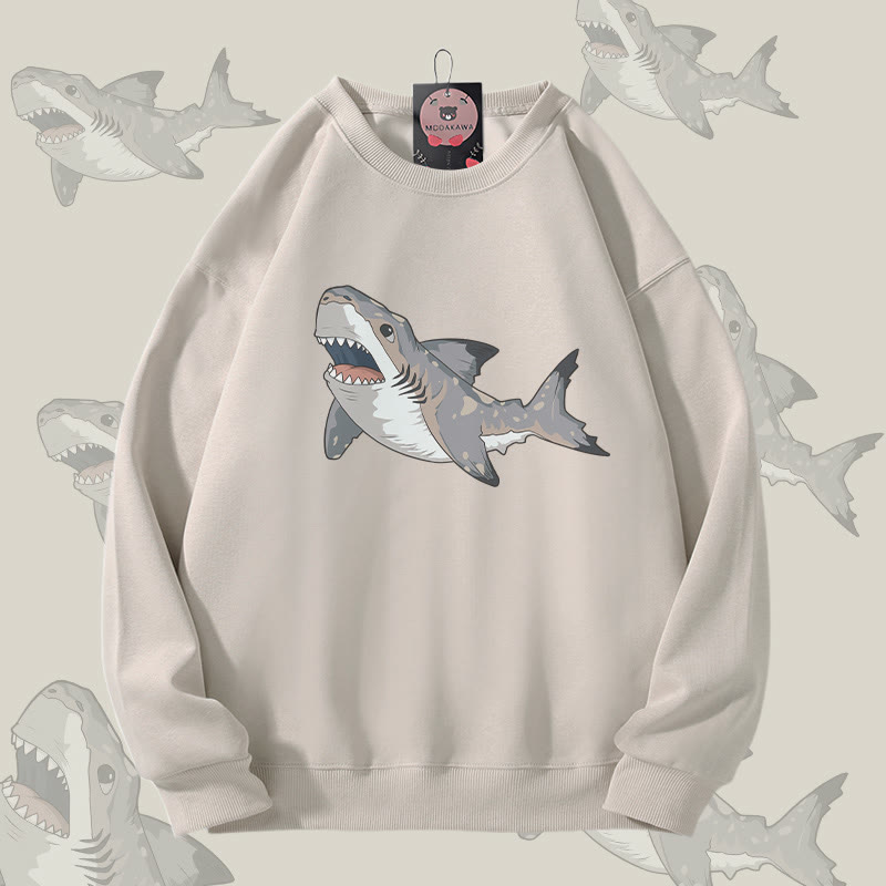 MODAKAWA Unisex-Sweatshirt mit Sixgill Shark Grafik - Light Beige - 5XL - image 1
