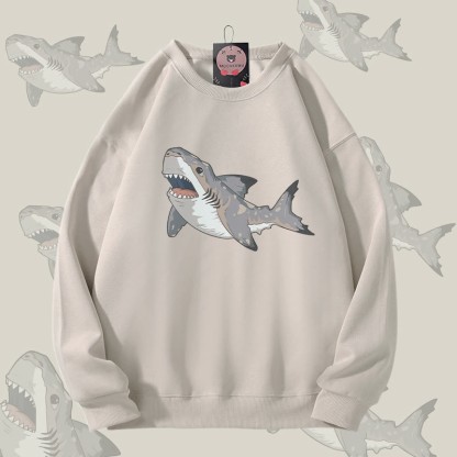 MODAKAWA Unisex-Sweatshirt mit Sixgill Shark Grafik - Light Beige - 5XL - image 1