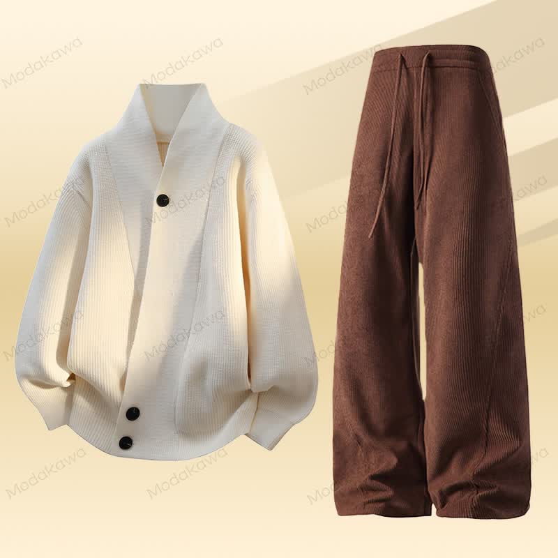 Zweiteiliges Set aus Strickjacke, Cordhose und Cardigan - Satz B - 4XL - image 2