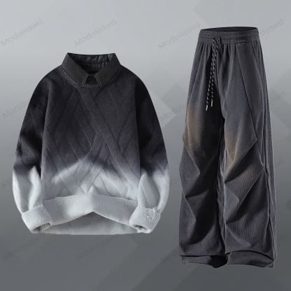 Zweiteiliger Pullover in Strickoptik mit Lagenlook und Cordhose - Satz C - 3XL - image 3