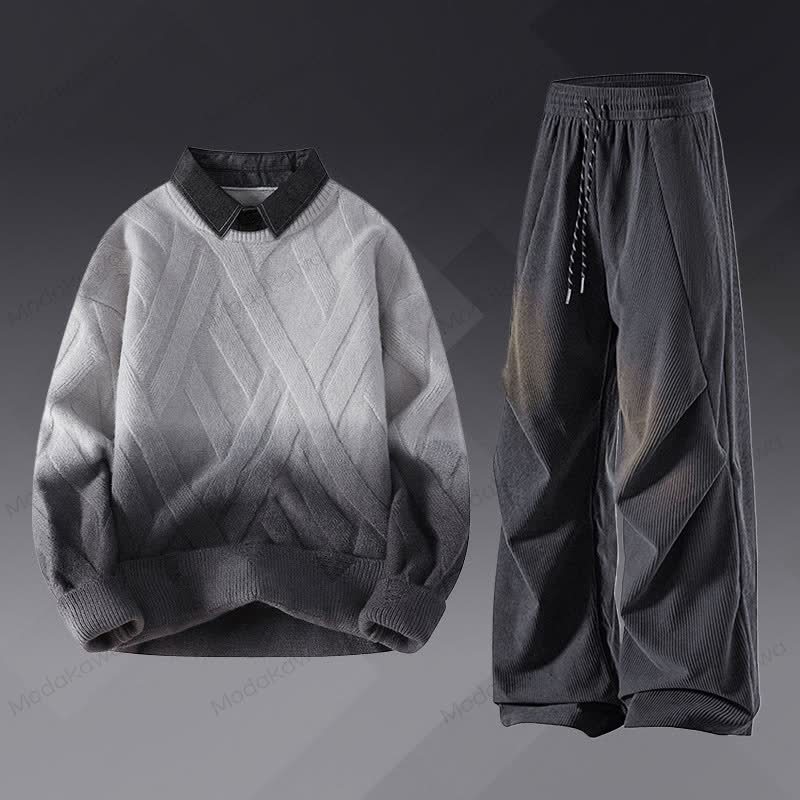 Zweiteiliger Pullover in Strickoptik mit Lagenlook und Cordhose - Satz A - 3XL - image 1