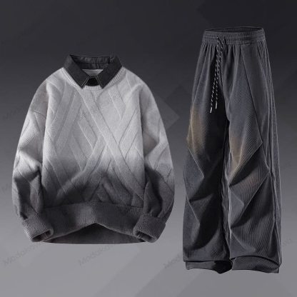 Zweiteiliger Pullover in Strickoptik mit Lagenlook und Cordhose - Satz A - 3XL - image 1