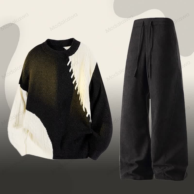 Zweiteiliges Set aus Strickpullover und Cordhose in Farben - Satz B - 3XL - image 2