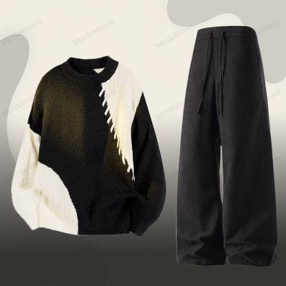 Zweiteiliges Set aus Strickpullover und Cordhose in Farben - Satz B - 3XL - image 2