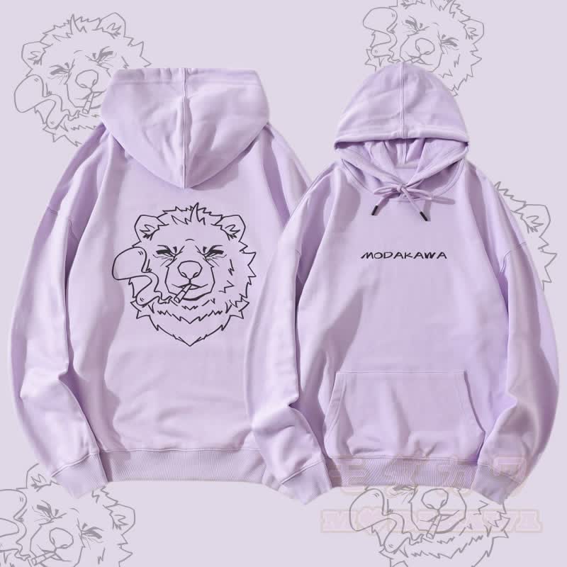 MODAKAWA Smoking Bear Grafik Streetwear Pullover Hoodie - Lila - 5XL - image 2