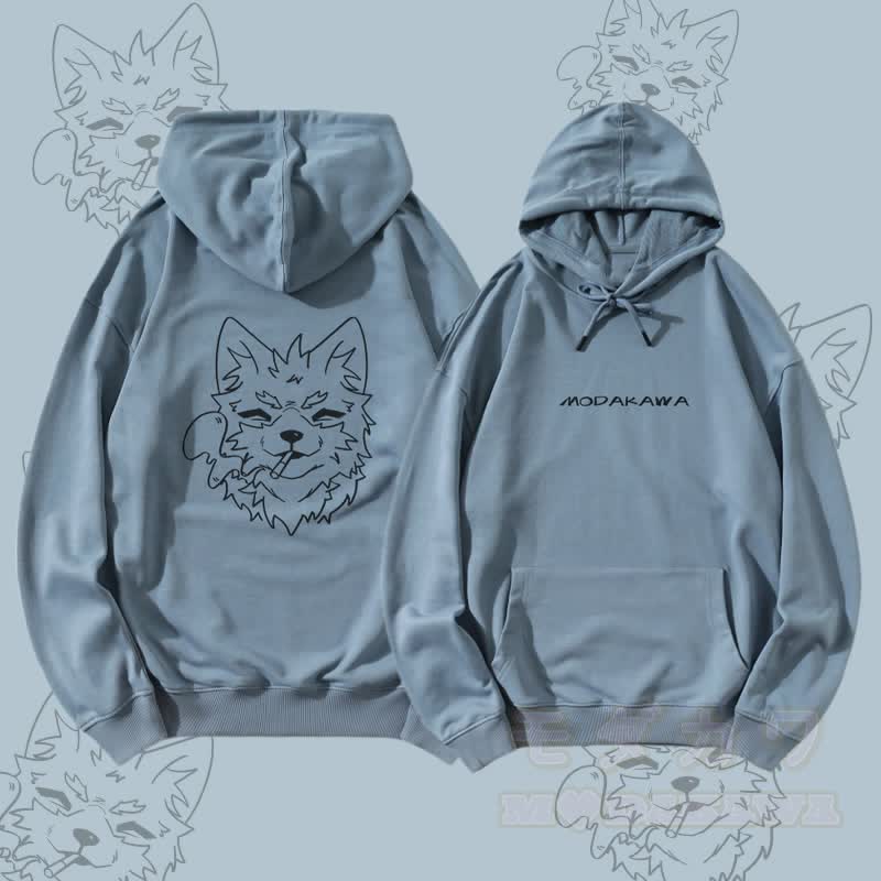 MODAKAWA Koda Smoking Graphic Streetwear Pullover Hoodie - Staubiges Blau - 5XL - image 2