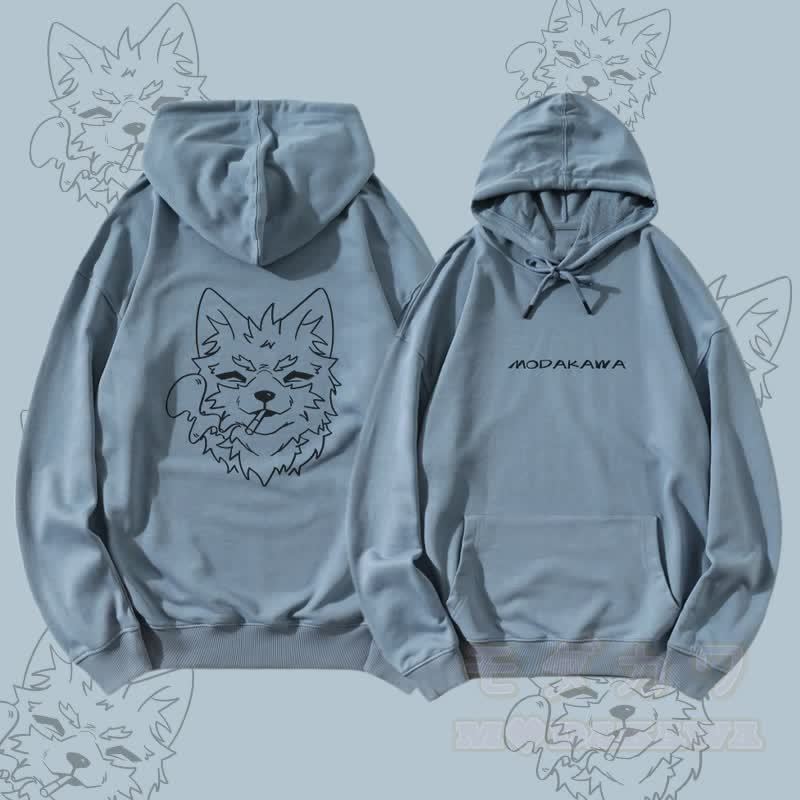 MODAKAWA Koda Smoking Graphic Streetwear Pullover Hoodie - Staubiges Blau - 5XL - image 2