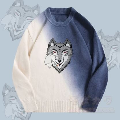MODAKAWA Smoking Wolf Farbverlauf-Strickpullover - Blau - 2XL - image 1
