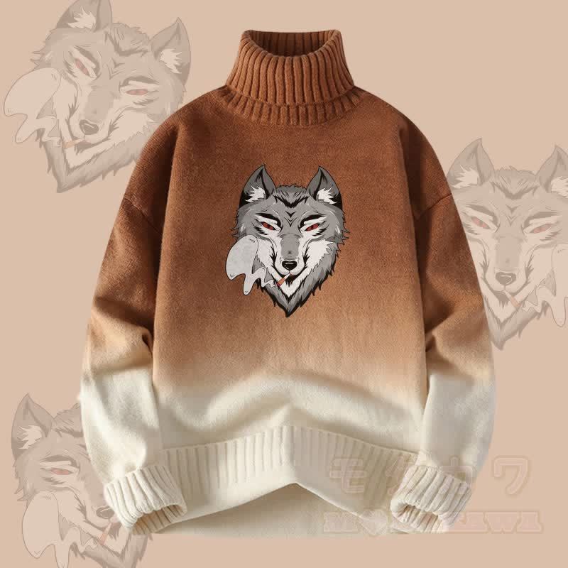 MODAKAWA Smoking Wolf Gradient Strick-Rollkragenpullover - Khaki - 4XL - image 2