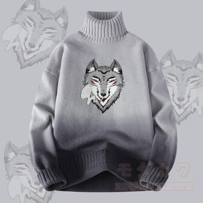 MODAKAWA Smoking Wolf Gradient Strick-Rollkragenpullover - Grau - 4XL - image 1