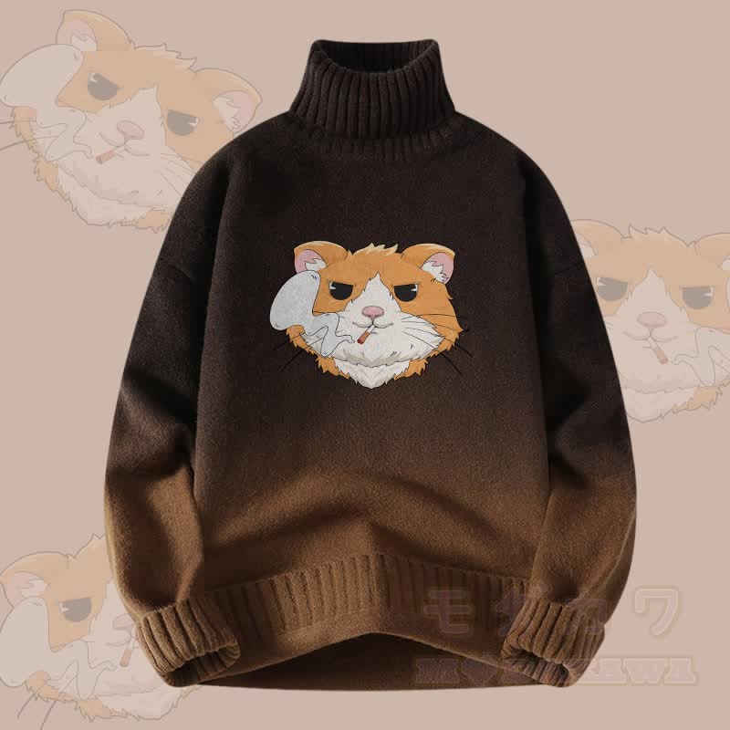 MODAKAWA Smoking Hamster Farbverlauf Strick-Rollkragenpullover - Braun - 4XL - image 1