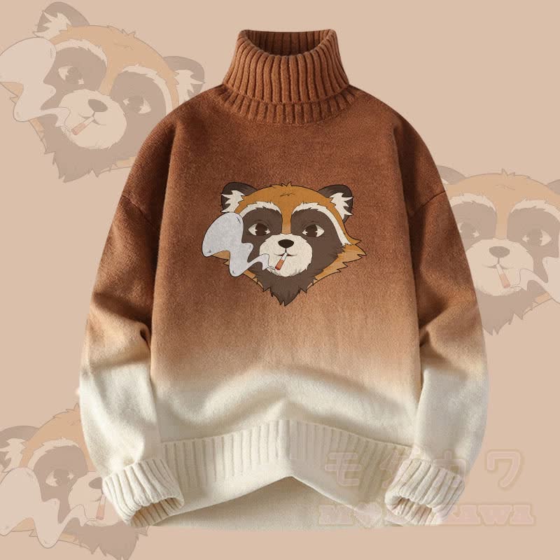 MODAKAWA Smoking Raccoon Farbverlauf-Strick-Rollkragenpullover - Khaki - 4XL - image 2