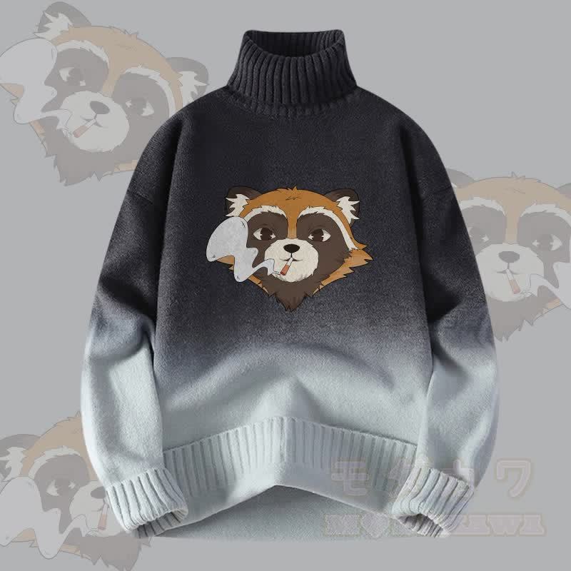 MODAKAWA Smoking Raccoon Farbverlauf-Strick-Rollkragenpullover - Dunkelgrau - 4XL - image 1
