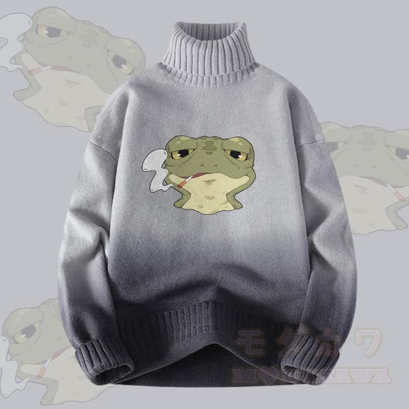 MODAKAWA Smoking Frog Farbverlauf-Strick-Rollkragenpullover - Grau - 4XL - image 2