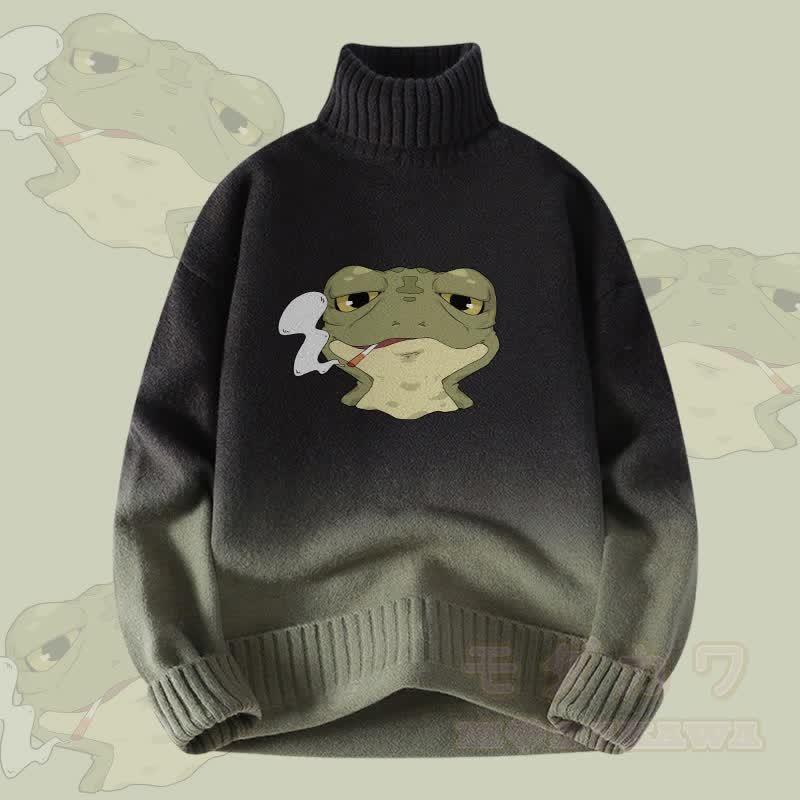 MODAKAWA Smoking Frog Farbverlauf-Strick-Rollkragenpullover - Grün - 4XL - image 1