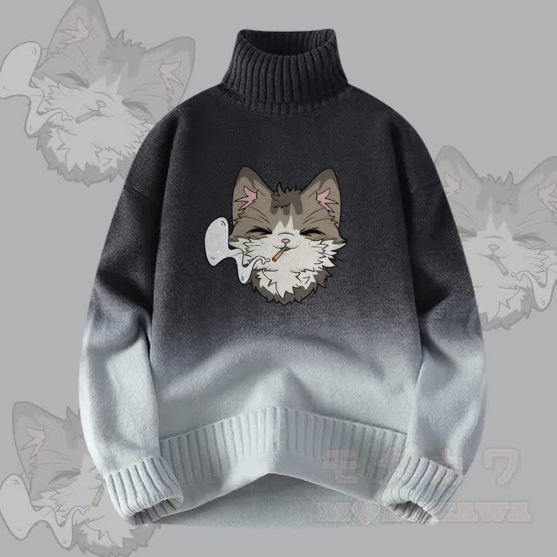 MODAKAWA Smoking Cat Farbverlauf-Strick-Rollkragenpullover - Dunkelgrau - 4XL - image 2