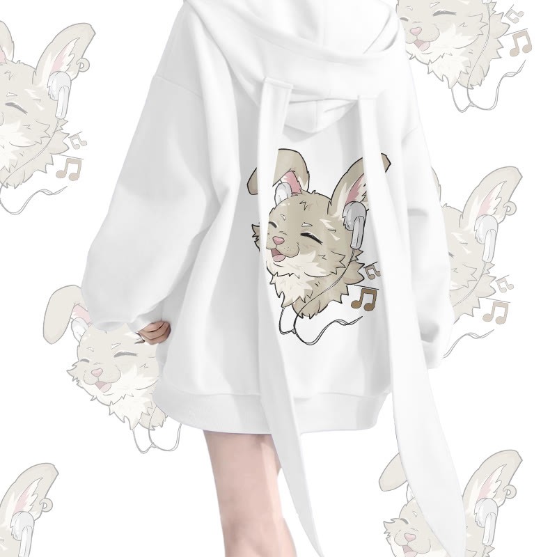 MODAKAWA Nabi Kapuzenpullover mit langem Hasenohren-Motiv und Reißverschlusstasche, der Musik auf die Haut zaubert - White - 2XL - image 3