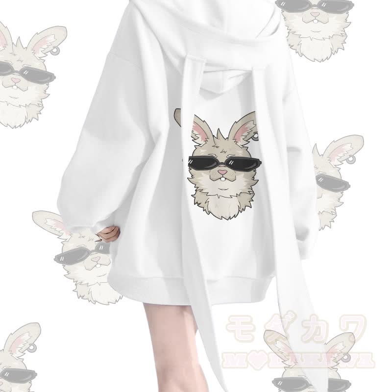 MODAKAWA Cool Nabi Graphic Kapuzenpullover mit langen Hasenohren, Tasche und Reißverschluss - Weiß - 2XL - image 4