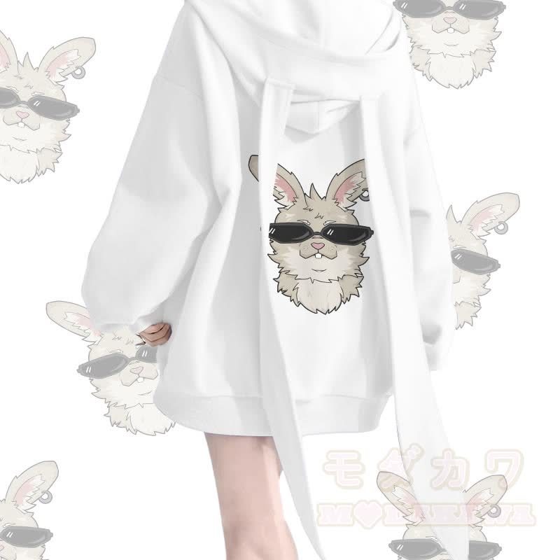 MODAKAWA Cool Nabi Graphic Kapuzenpullover mit langen Hasenohren, Tasche und Reißverschluss - Weiß - 2XL - image 4