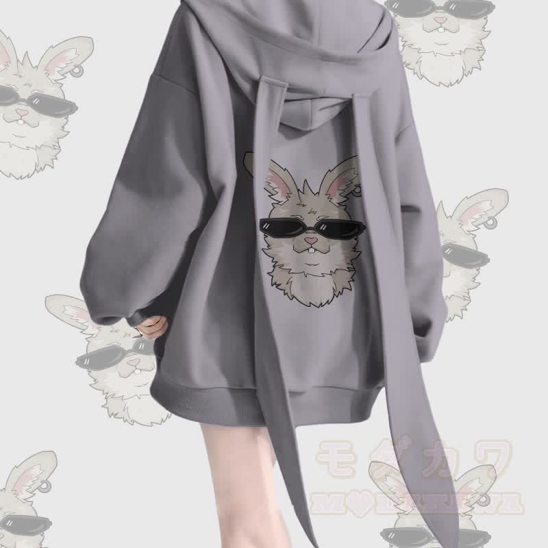 MODAKAWA Cool Nabi Graphic Kapuzenpullover mit langen Hasenohren, Tasche und Reißverschluss - Grau - 2XL - image 1