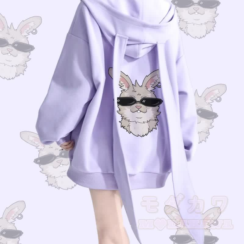 MODAKAWA Cool Nabi Graphic Kapuzenpullover mit langen Hasenohren, Tasche und Reißverschluss - Lila - 2XL - image 3