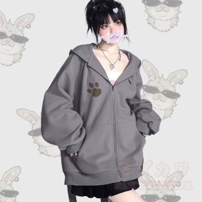 MODAKAWA Cool Nabi Graphic Kapuzenpullover mit langen Hasenohren, Tasche und Reißverschluss - image 2