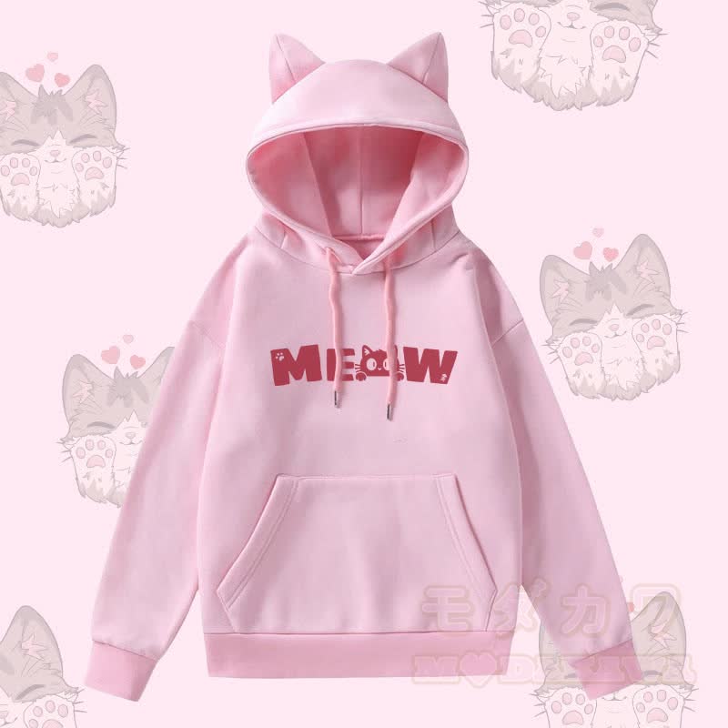 MODAKAWA Kapuzenpullover mit niedlichem Katzenmotiv, Katzenohren, Tasche und Fleecefutter - image 2