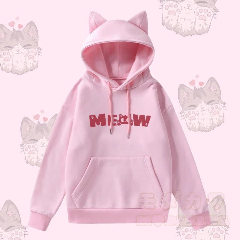 MODAKAWA Kapuzenpullover mit niedlichem Katzenmotiv, Katzenohren, Tasche und Fleecefutter - image 2