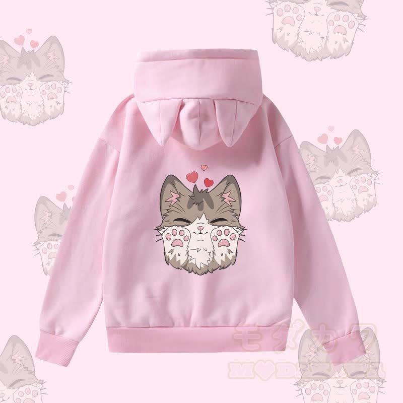 MODAKAWA Kapuzenpullover mit niedlichem Katzenmotiv, Katzenohren, Tasche und Fleecefutter - Rosa - 2XL - image 1