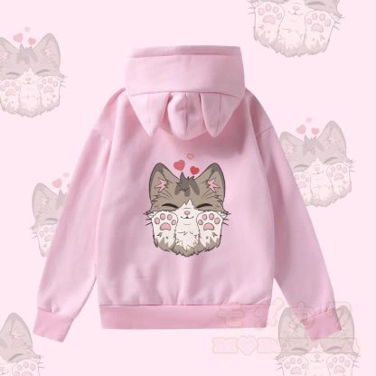 MODAKAWA Kapuzenpullover mit niedlichem Katzenmotiv, Katzenohren, Tasche und Fleecefutter - Rosa - 2XL - image 1
