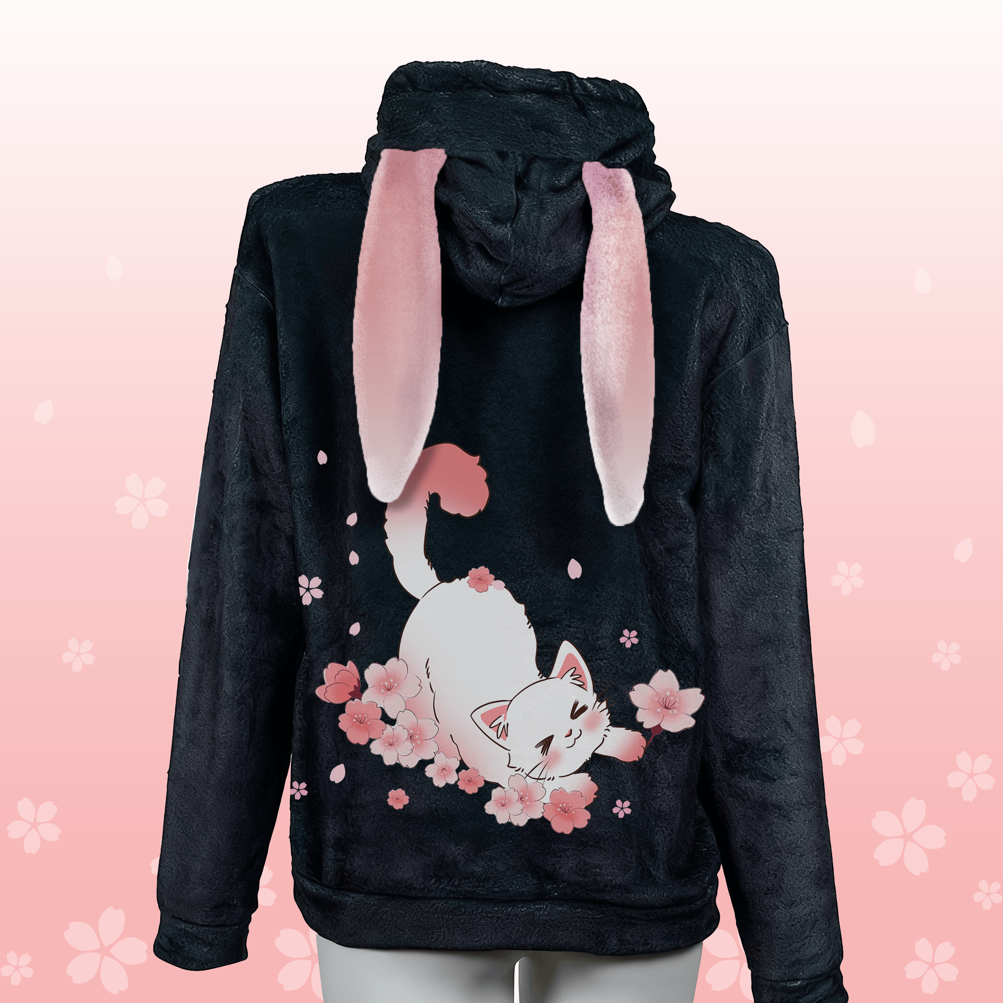 MODAKAWA MEOW Sakura Katzen-Plüschhoodie mit Hasenohren - Black - 4XL - image 1
