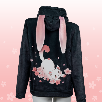 MODAKAWA MEOW Sakura Katzen-Plüschhoodie mit Hasenohren - Black - 4XL - image 1