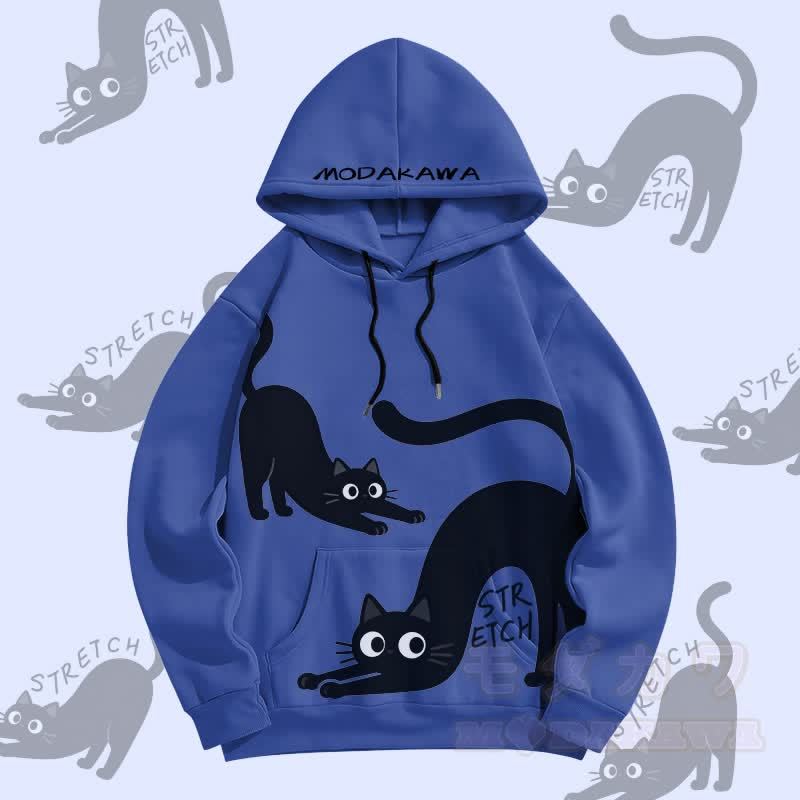 MODAKAWA Stretching Black Cat Graphic All Over Print Pullover Hoodie - Dunkelblau - 5XL - image 2