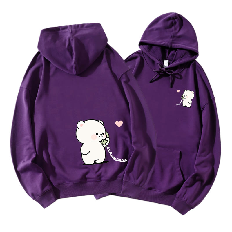 Bär und Hase telefonieren – Partner-Hoodie mit Grafik – Partnerlook - Dark Purple A - 5XL - image 10