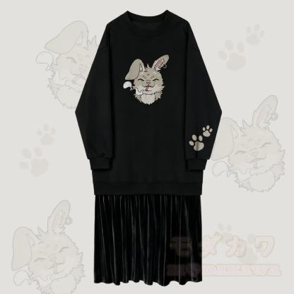 MODAKAWA Nabi Smoking Graphic Faux Layered Fleece Lined Sweatshirt Dress - Schwarz - 2XL - image 1