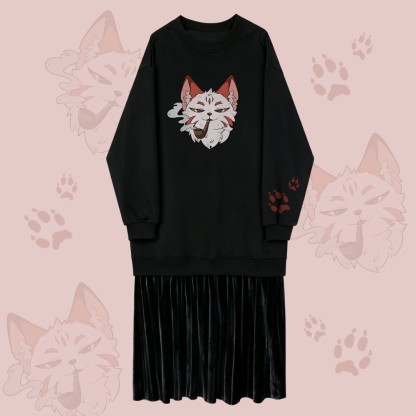 MODAKAWA Smoking Fox Grafik-Sweatshirtkleid mit Futter aus mehrlagigem Kunstfleece - Black - 2XL - image 1